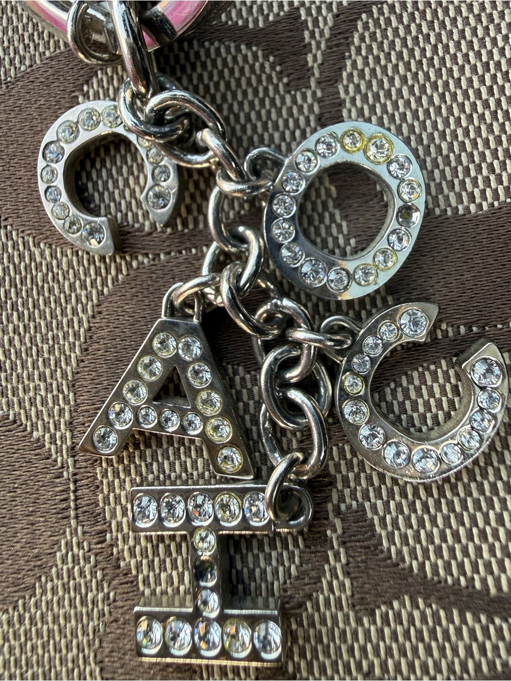 Coach Silver Crystal Letter Charm Keyring - Picture 2 of 3